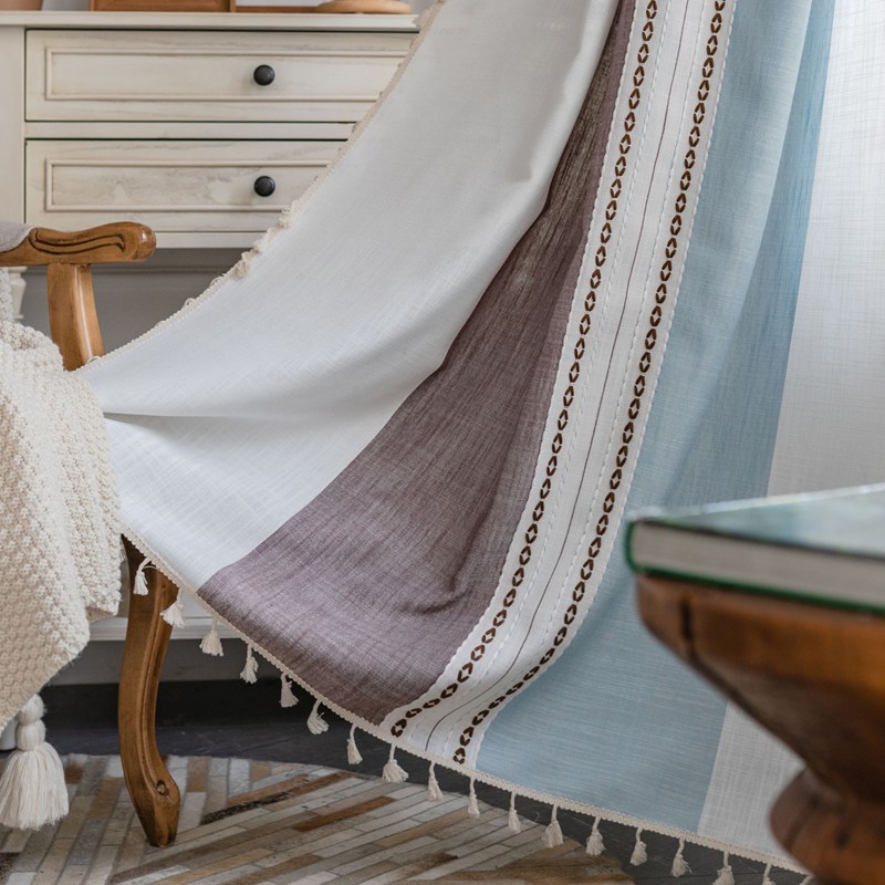 Blackout Curtain Thick - Tirai Jendela Pemadaman Bergaris Linen Katun