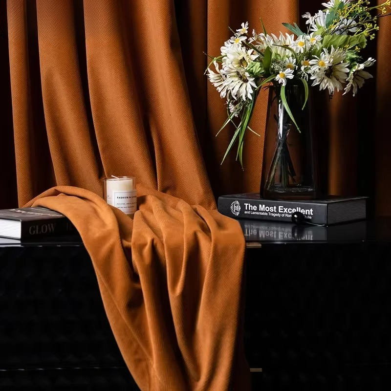 Tirai Beludru Herringb Oranye  - Blackout Curtain Thick ulasan dan harga
